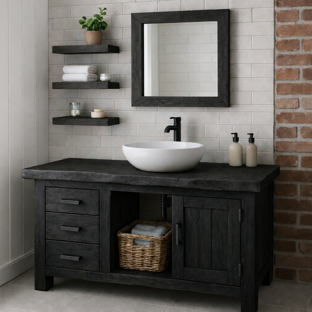 Rustic Solid Wood Bathroom Vanity with Drawers and Cabinet Farmhouse Bathroom Vanity