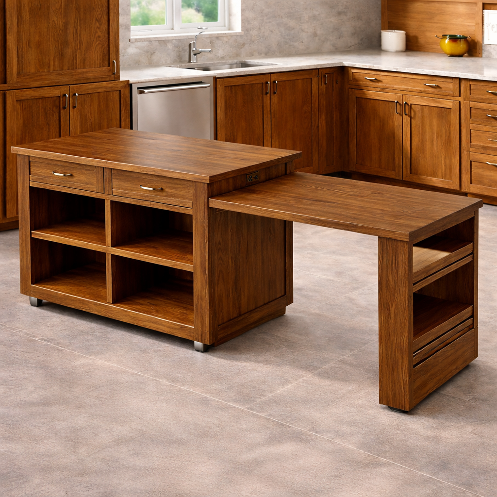 Rolling Kitchen Island with Extendable Table, Storage Shelves, Modern Prep Cart for Dining Space