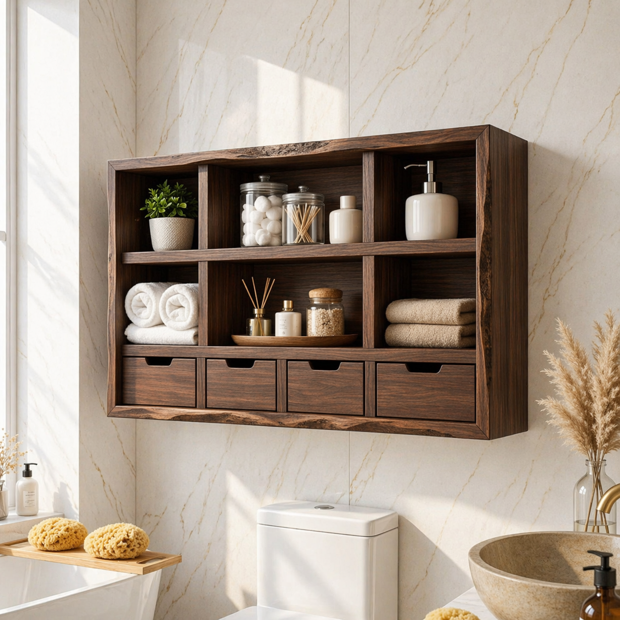 Floating Bathroom Cabinet, Wall Mounted Vanity Organizer With Drawers and Shelves