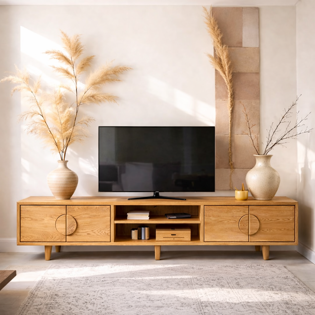 Solid Wood Media Console with Storage – Modern TV Stand Cabinet for Living Room