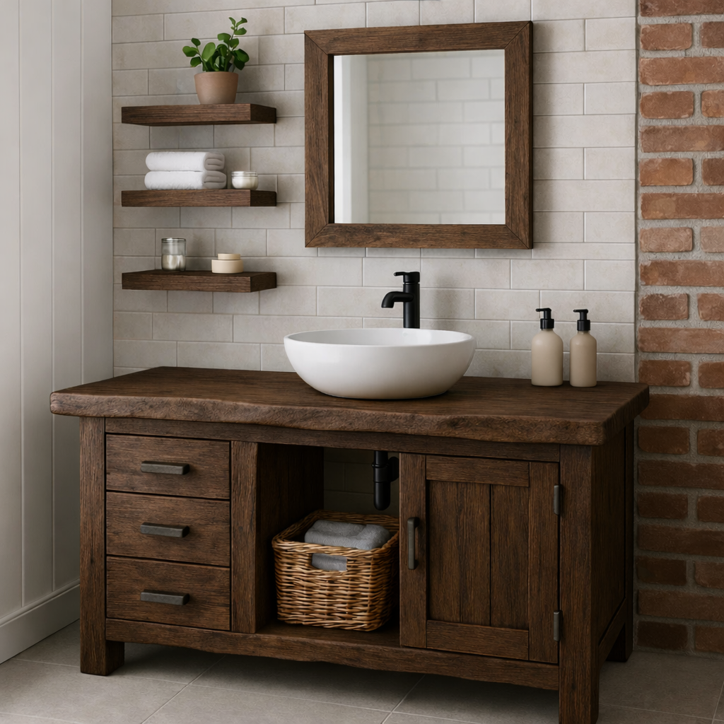 Rustic Solid Wood Bathroom Vanity with Drawers and Cabinet Farmhouse Bathroom Vanity