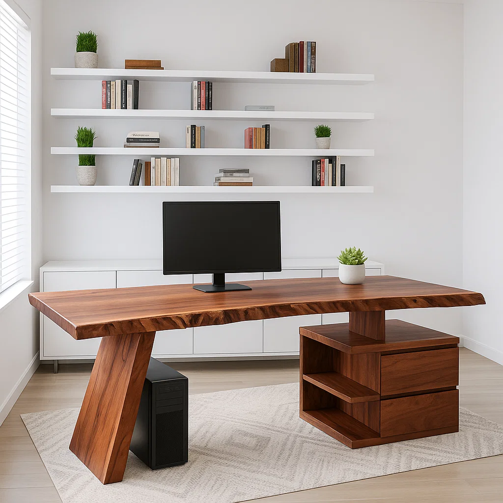 Live Edge Office Desk with Drawer Storage Modern Writing Computer Desk Solid Design
