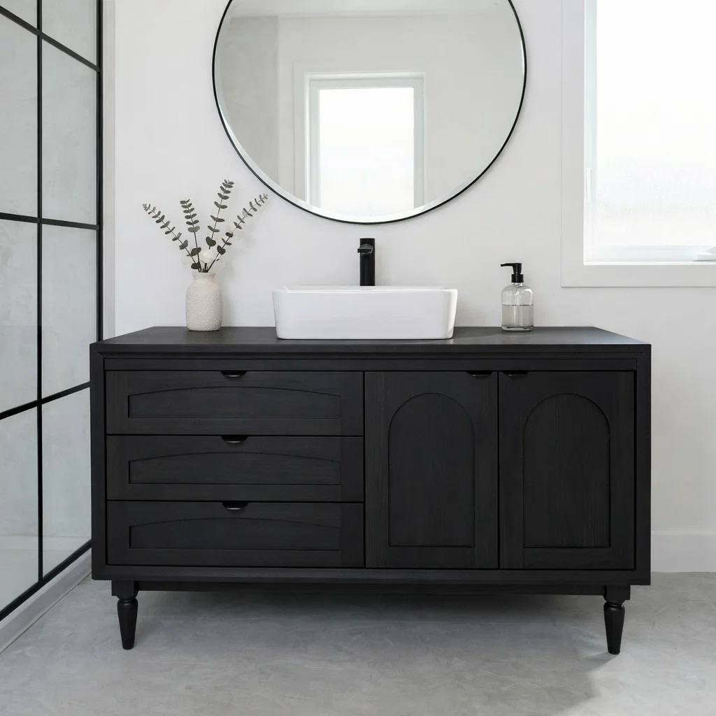 Solid Wood Bathroom Vanity with Drawers & Cabinet – Modern Rustic