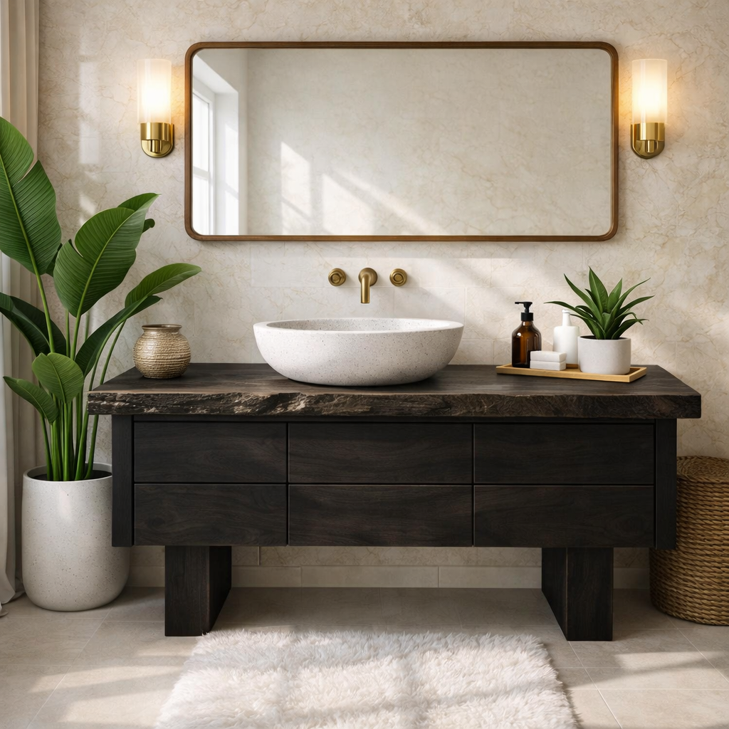 Wooden Bathroom Vanity with Modern Storage and Minimalist Design