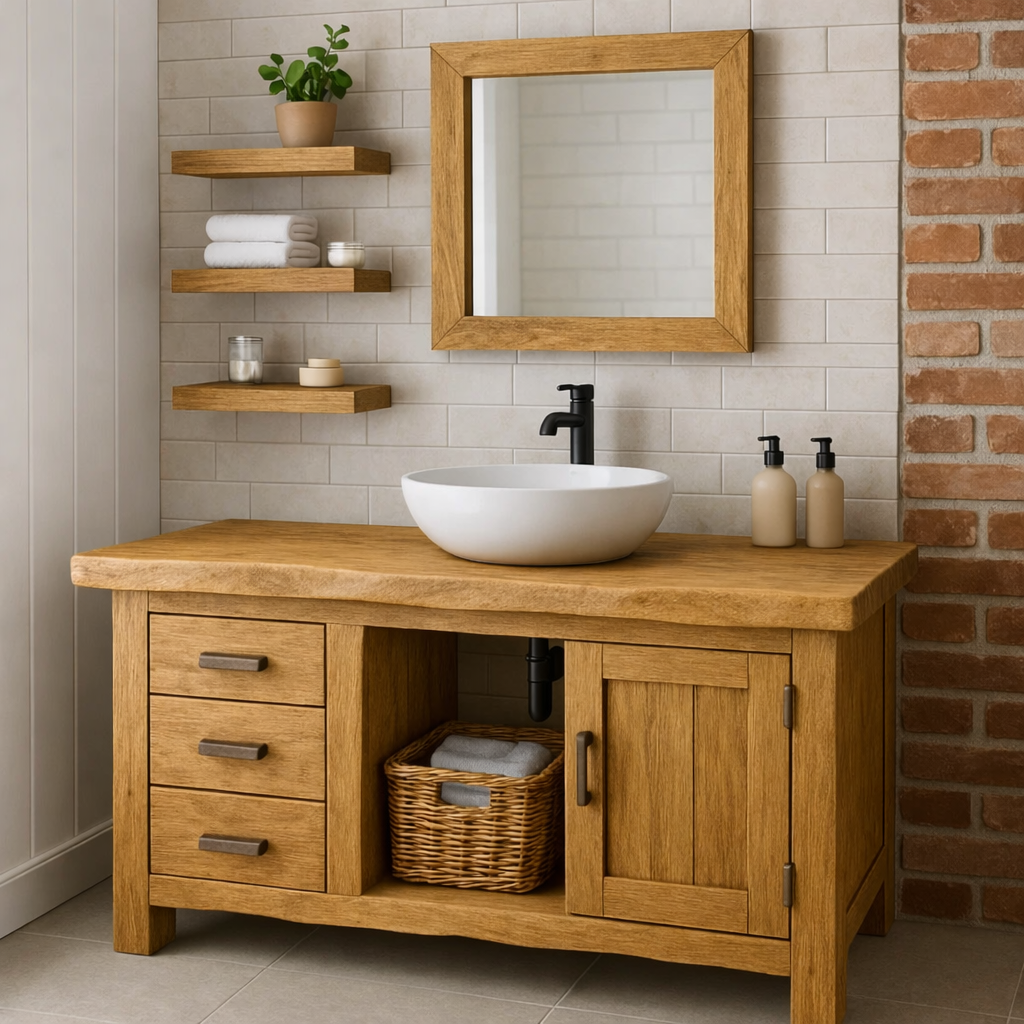 Rustic Solid Wood Bathroom Vanity with Drawers and Cabinet Farmhouse Bathroom Vanity