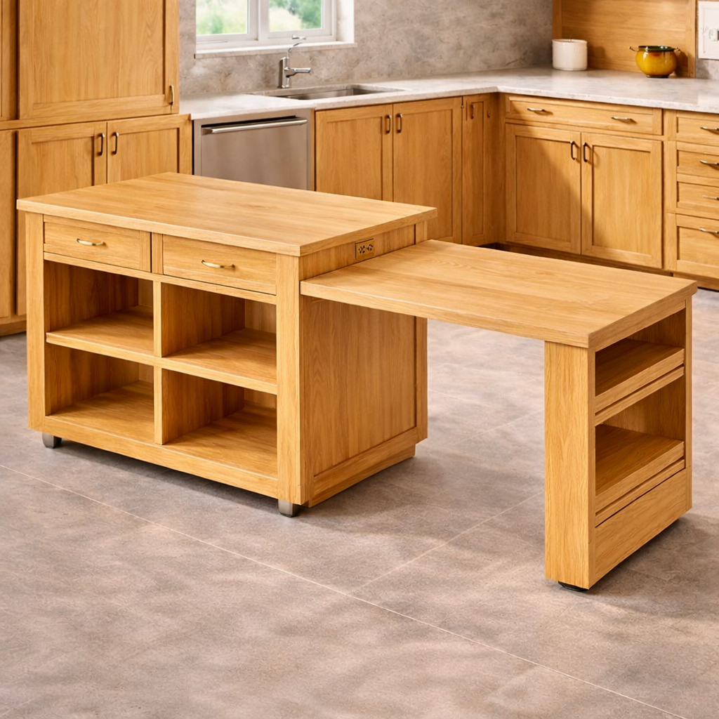 Rolling Kitchen Island with Extendable Table, Storage Shelves, Modern Prep Cart for Dining Space