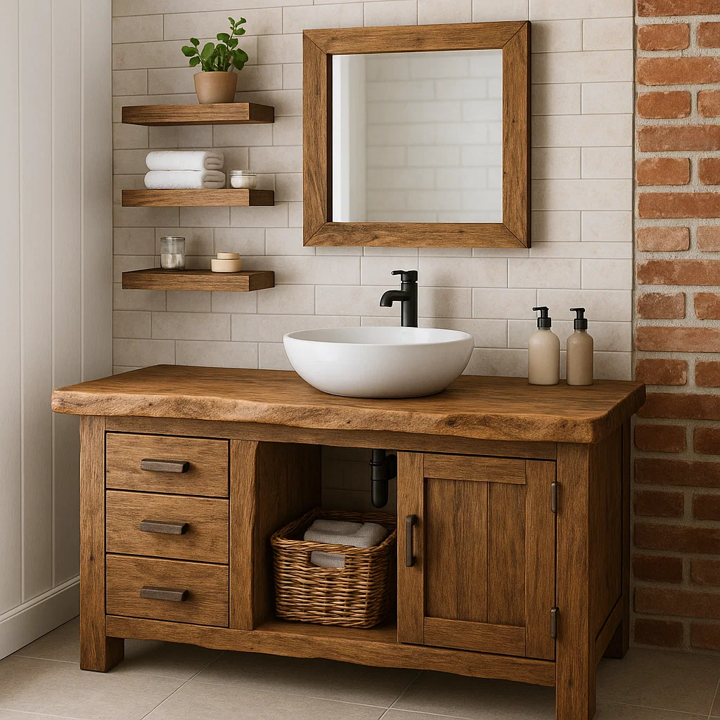 Rustic Solid Wood Bathroom Vanity with Drawers and Cabinet Farmhouse Bathroom Vanity