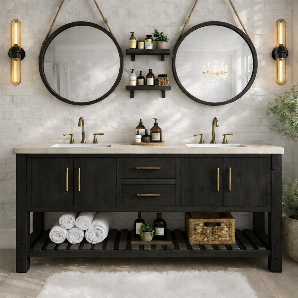 Rustic Double Bathroom Vanity Cabinet With Drawers And Storage Wood Vanity Base