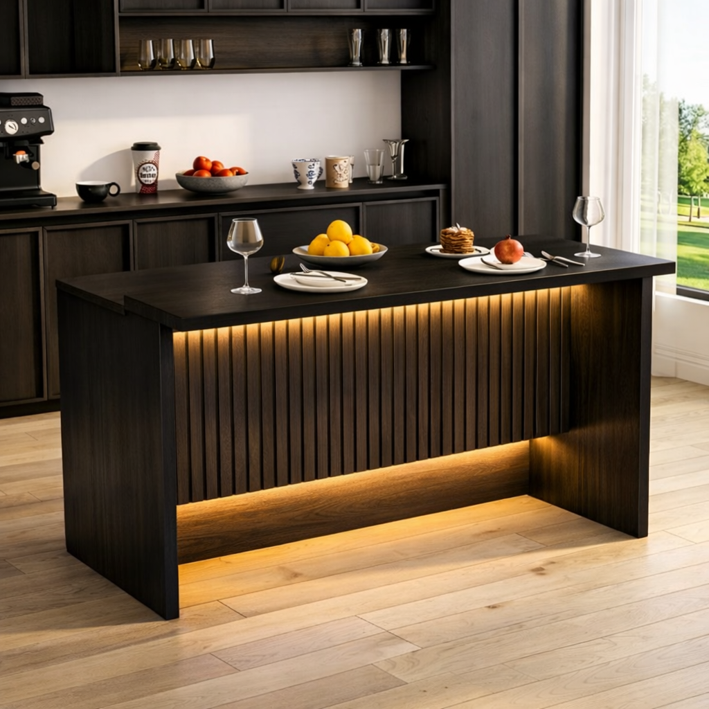 Modern Kitchen Island with LED Accent Panel, Large Prep Table, Dining Island for Home Kitchen