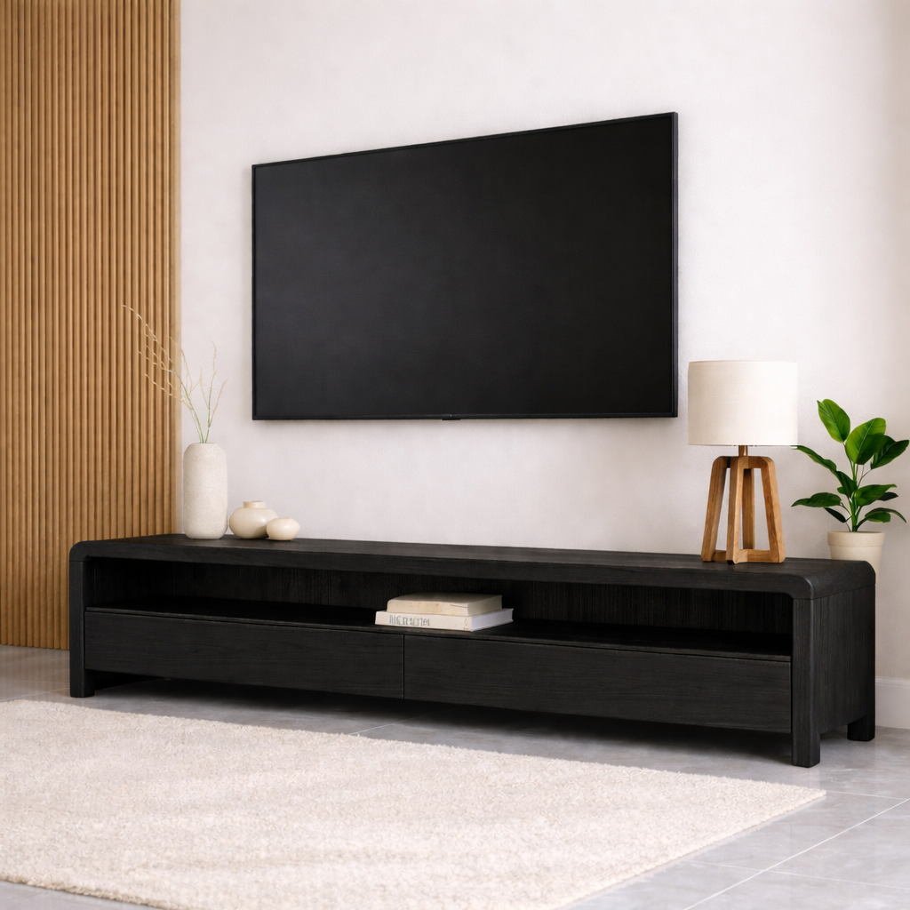 Mid Century Solid Wood TV Stand Long Low Profile Media Console Entertainment Unit