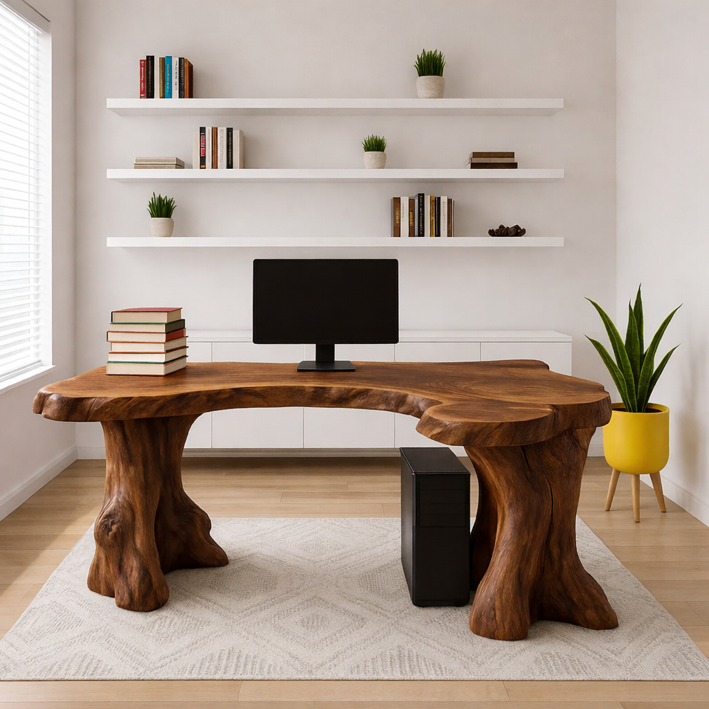 Live Edge Office Desk Unique Organic Shape Writing Computer Desk Statement Furniture