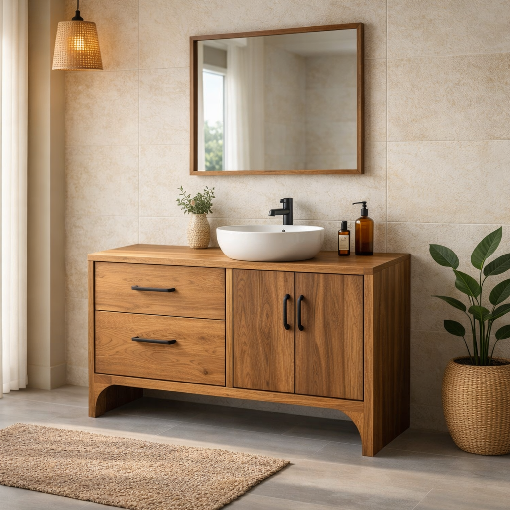 Solid Wood Bathroom Vanity Cabinet with Drawers and Doors – Modern Bathroom Storage