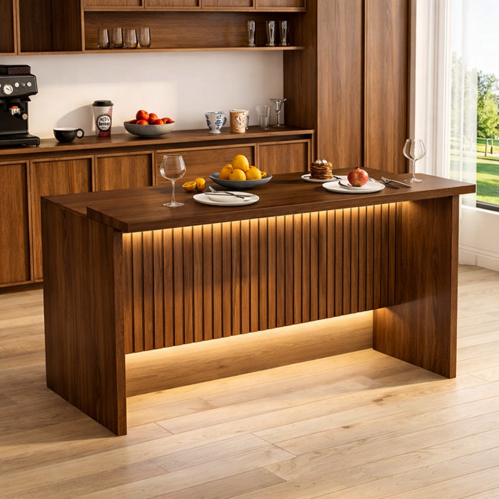 Modern Kitchen Island with LED Accent Panel, Large Prep Table, Dining Island for Home Kitchen