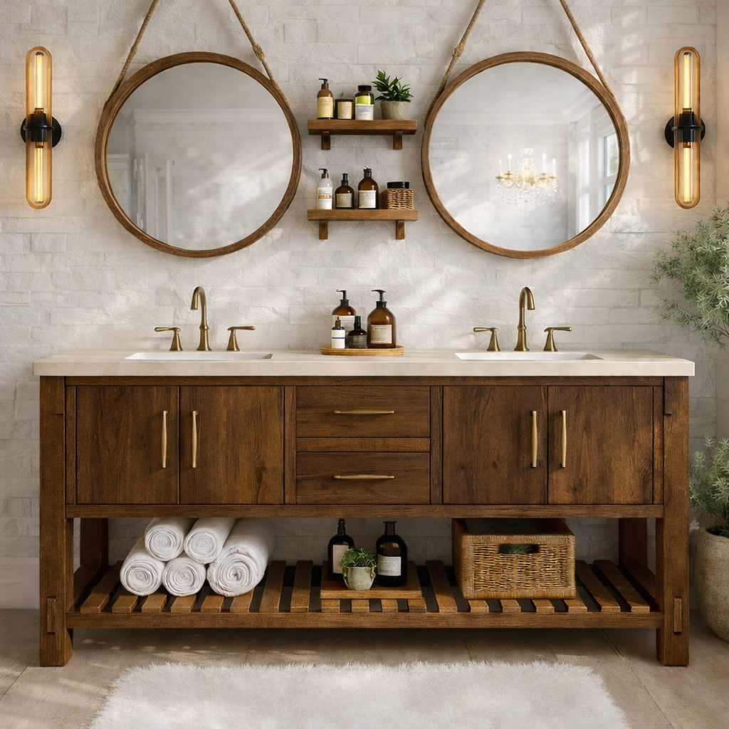 Rustic Double Bathroom Vanity Cabinet With Drawers And Storage Wood Vanity Base
