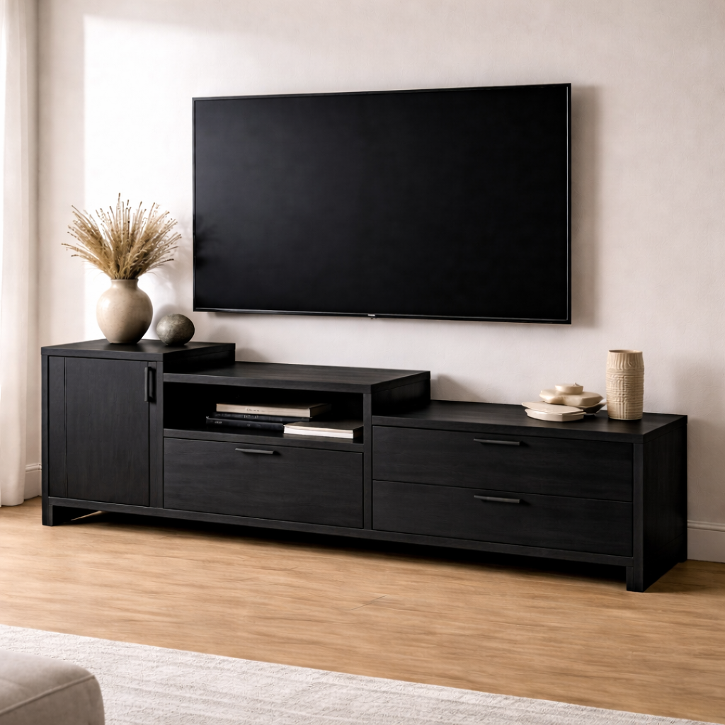 Modern Solid Wood TV Console with Drawers and Cabinet Storage