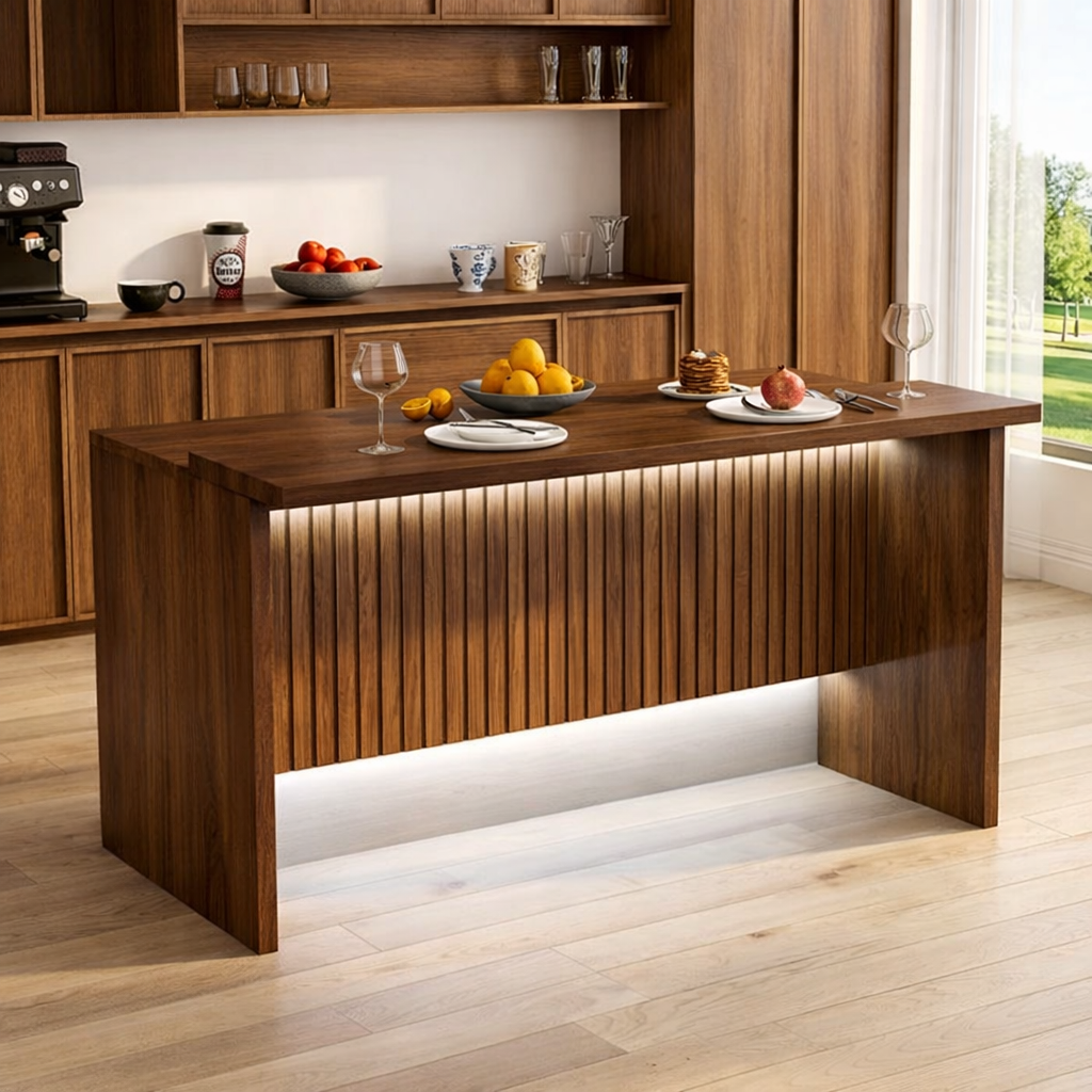 Modern Kitchen Island with LED Accent Panel, Large Prep Table, Dining Island for Home Kitchen