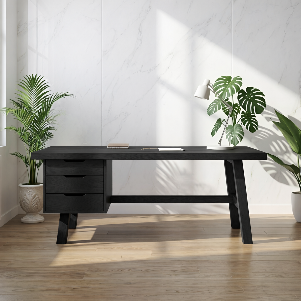Modern Writing Desk with Drawers Minimal Home Office Desk Wooden Style Workstation Table