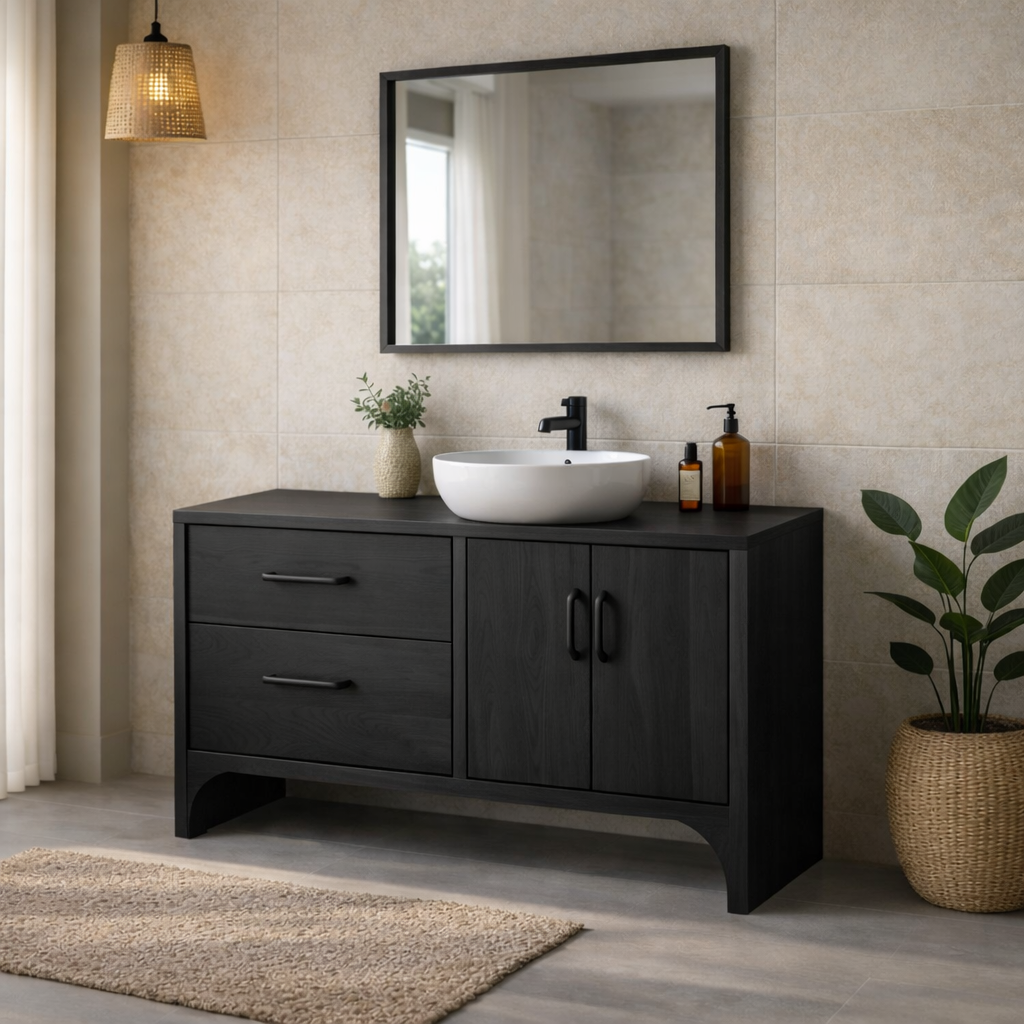 Solid Wood Bathroom Vanity Cabinet with Drawers and Doors – Modern Bathroom Storage