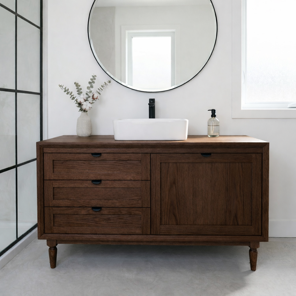 Solid Wood Bathroom Vanity with Drawers & Cabinet – Minimal Modern
