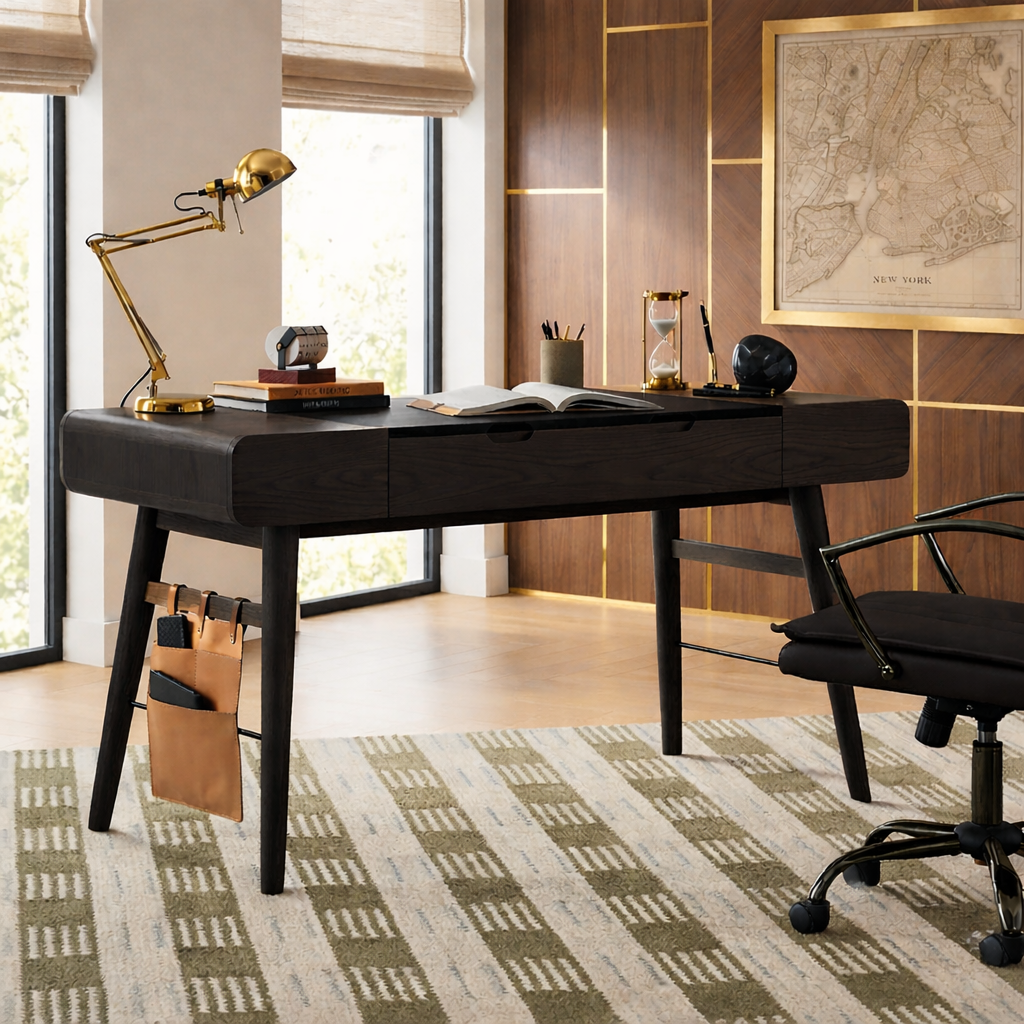 Modern Wooden Work Desk with Drawers and Storage
