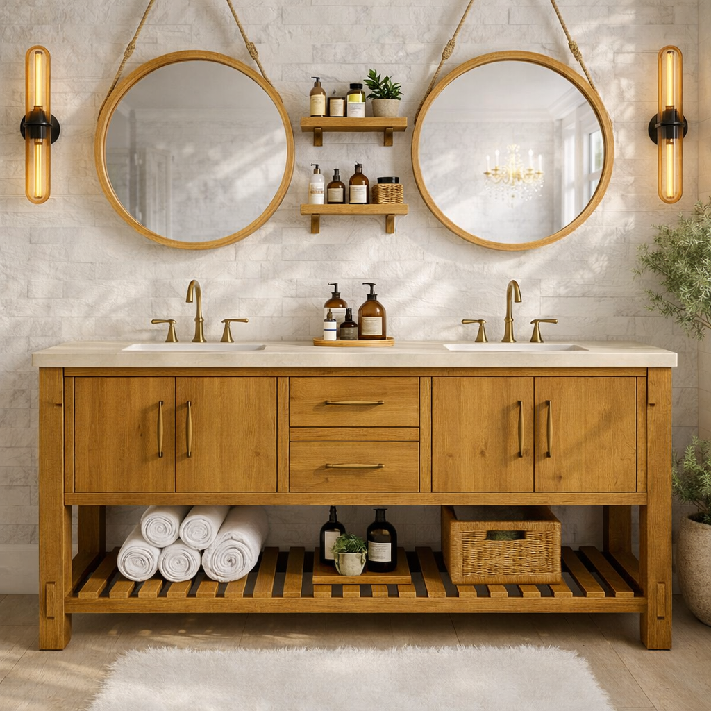 Rustic Double Bathroom Vanity Cabinet With Drawers And Storage Wood Vanity Base