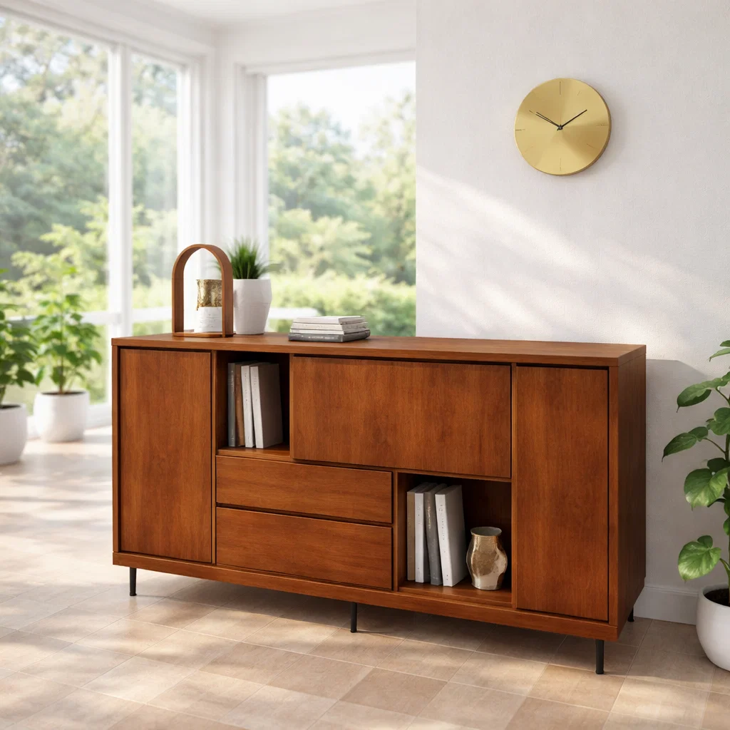 Modern Sideboard Cabinet with Drawers and Open Storage
