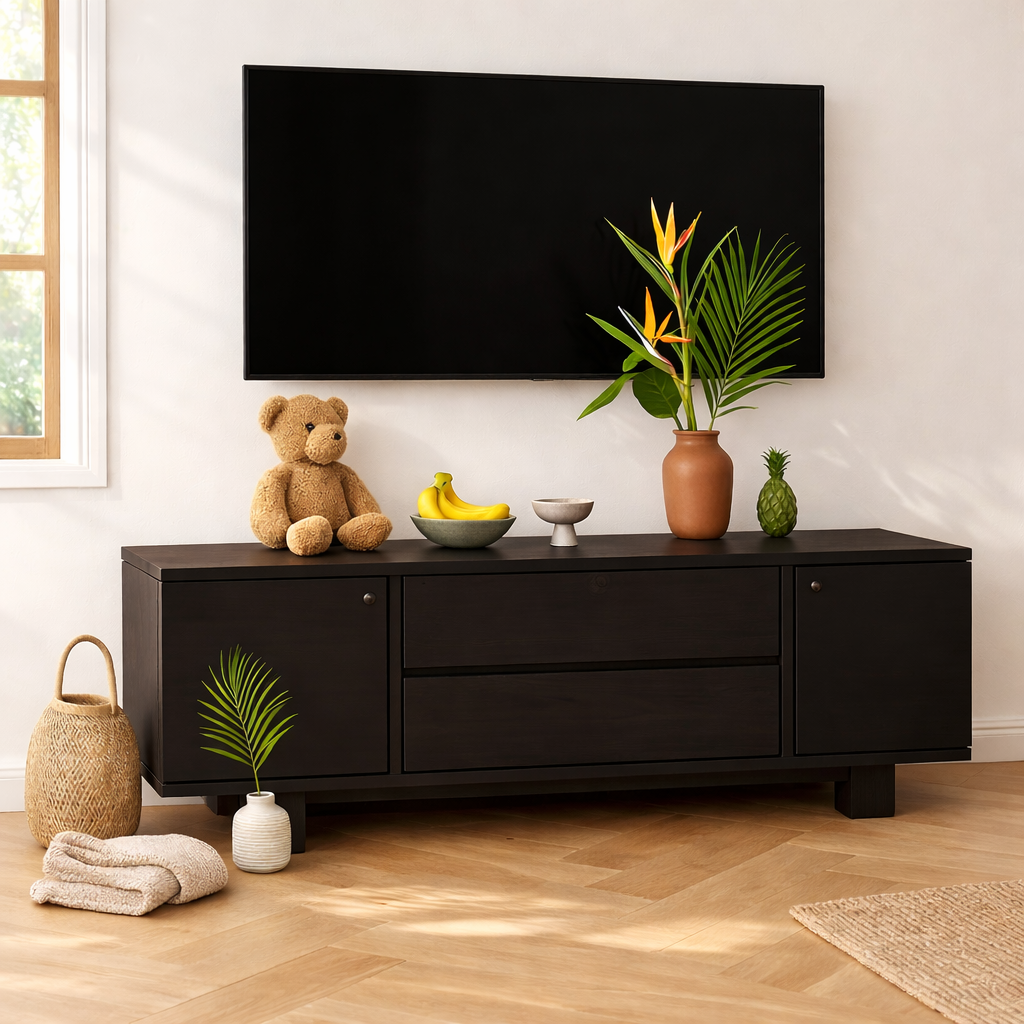 Modern Wood TV Stand With Drawers Long Media Console Low Profile Entertainment Center