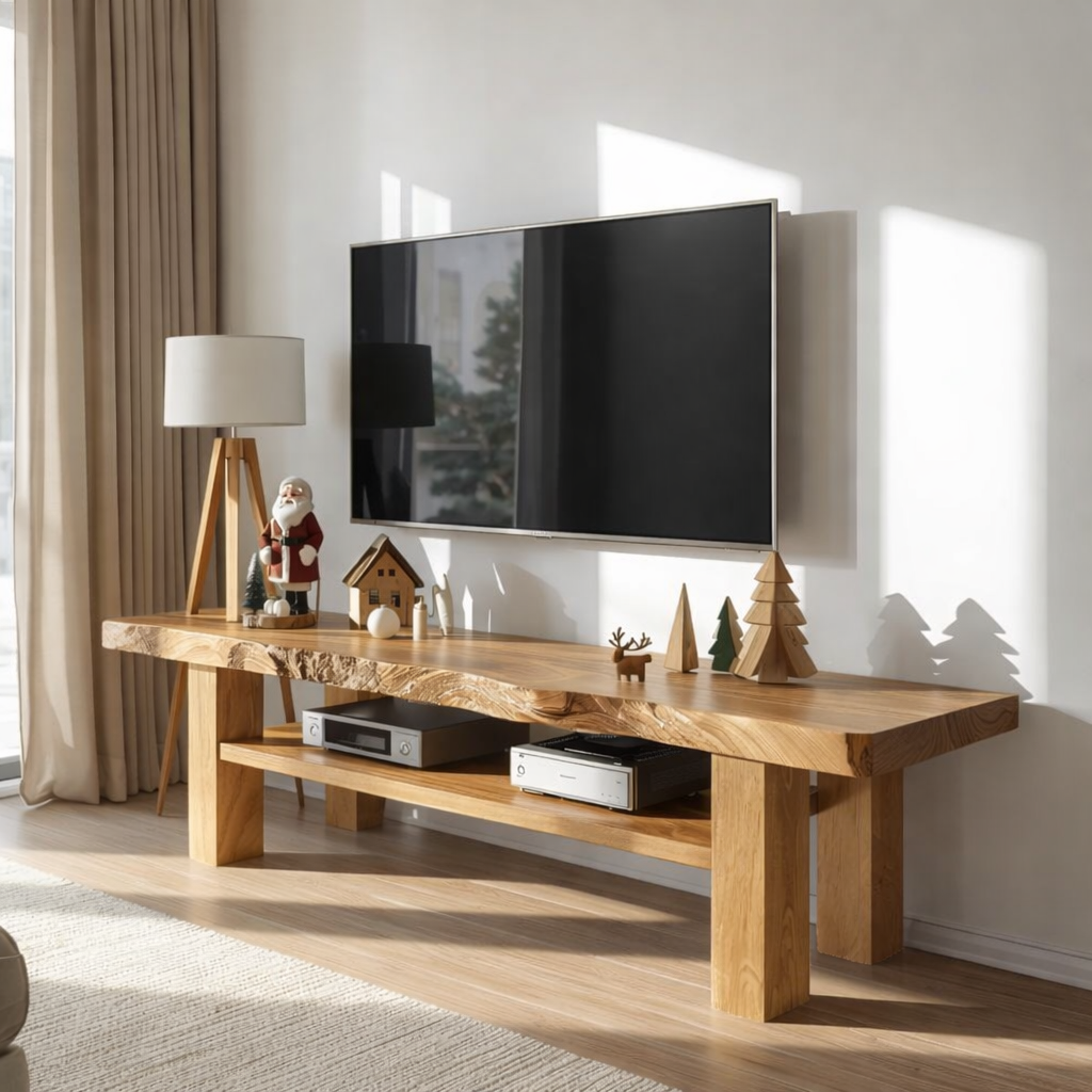 Live Edge Solid Wood TV Stand Rustic Wood Media Console Modern Entertainment Center