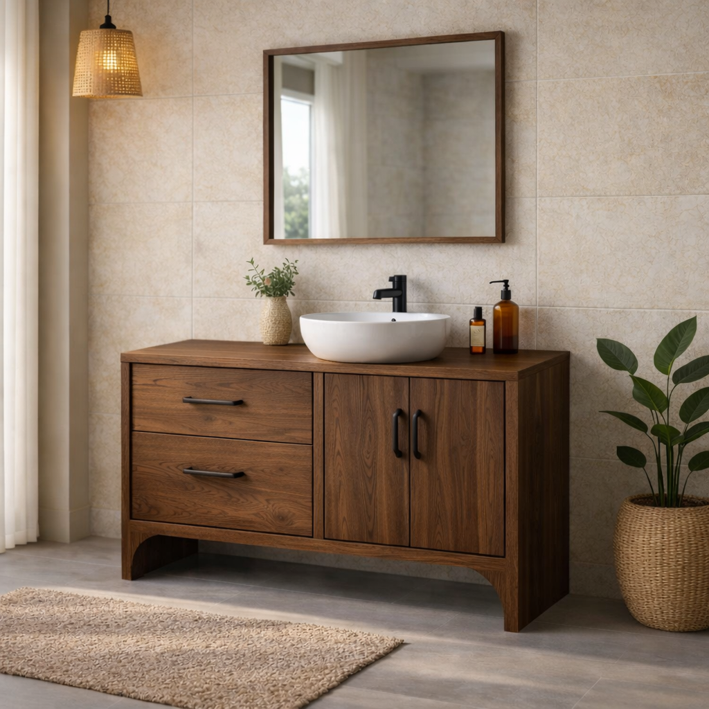 Solid Wood Bathroom Vanity Cabinet with Drawers and Doors – Modern Bathroom Storage