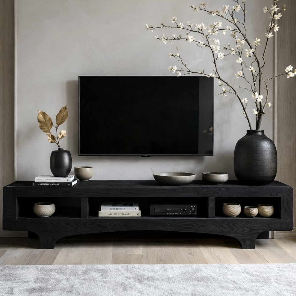 Solid Wood TV Stand with Drawers, Rustic-Modern Media Console Cabinet Centerpiece