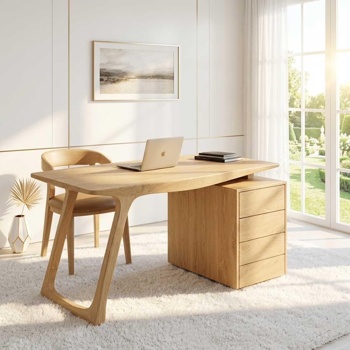 Modern Writing Desk with Drawers Minimal Home Office Work Table Elegant Design
