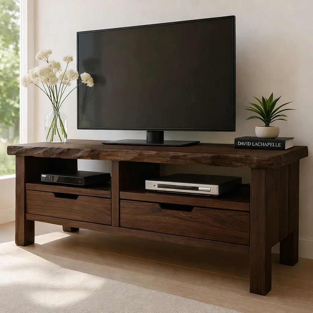 Solid Wood TV Stand with Drawers and Open Shelf Rustic Entertainment Center