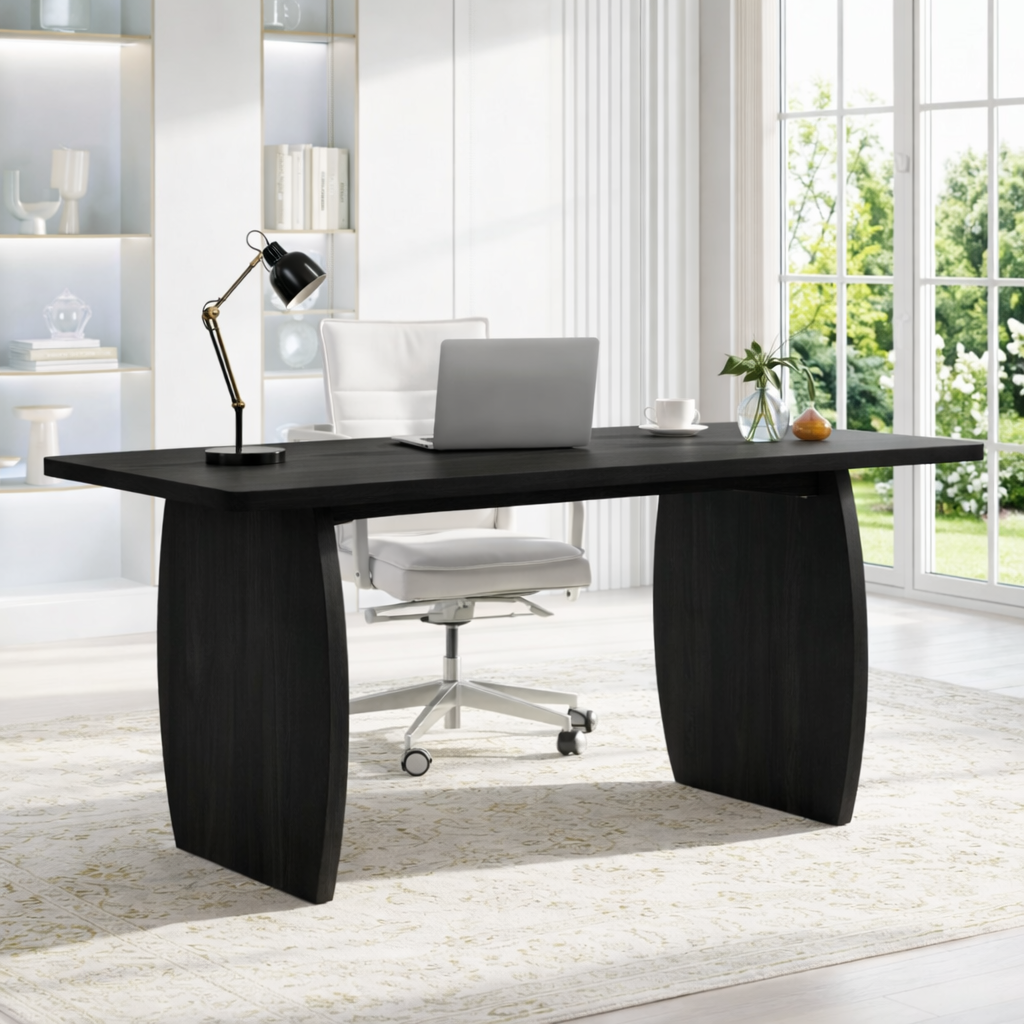 Modern Curved Work Desk with Sculptural Base Large Home Office Writing Table