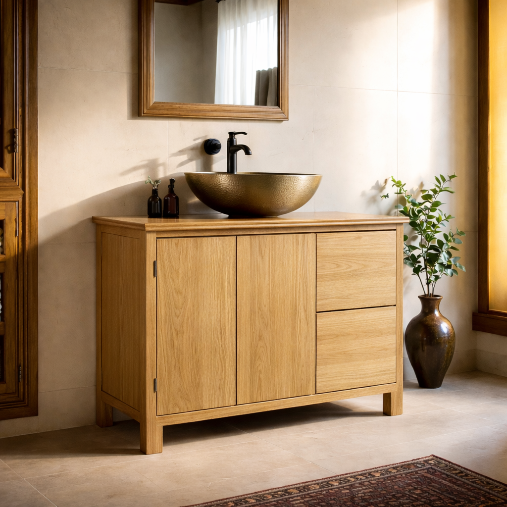 Solid Wood Bathroom Vanity Cabinet with Storage Drawers & Doors for Modern Bathroom
