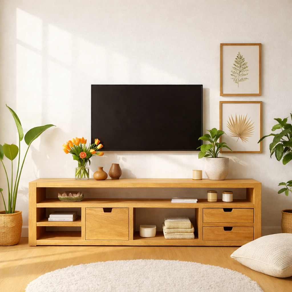 Minimalist Wood TV Stand With Drawers Long Media Console Modern Entertainment Center