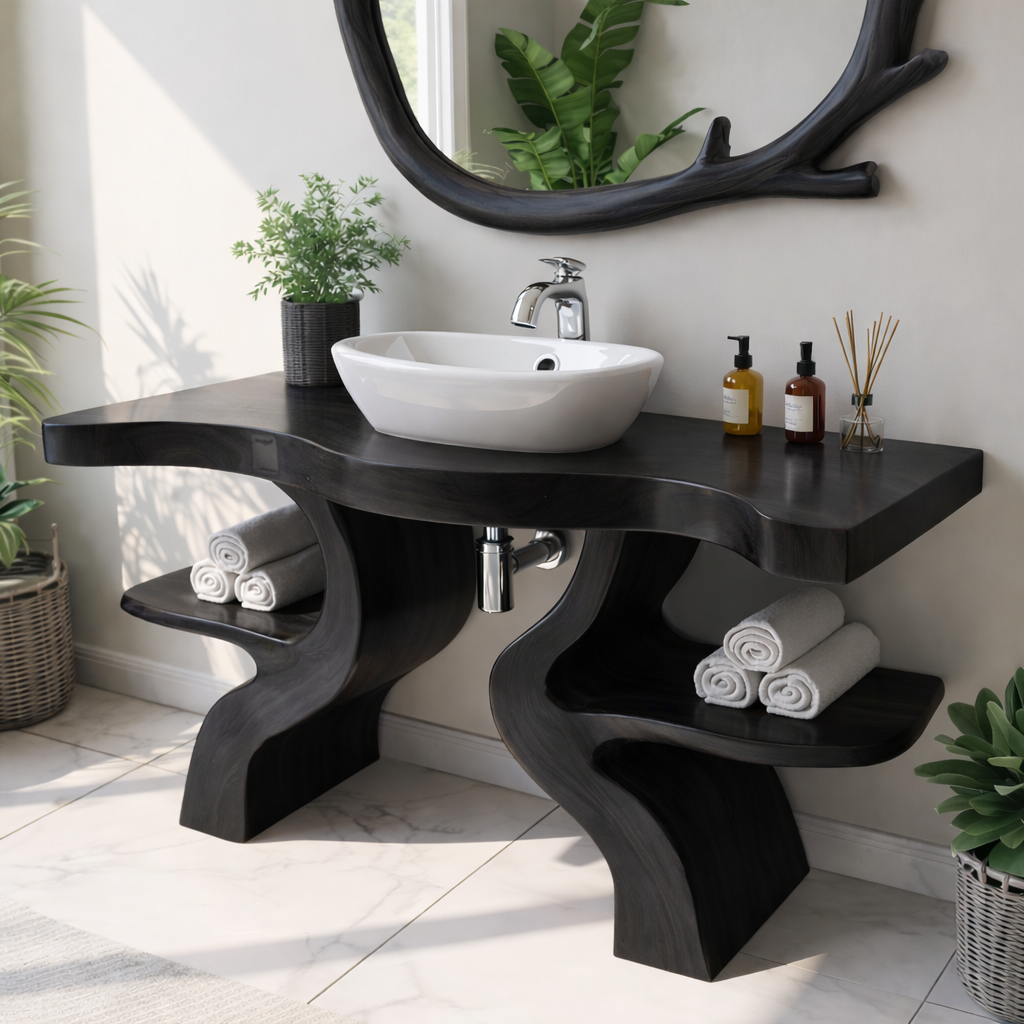 Handcrafted Solid Wood Bathroom Vanity with Live Edge Design for Natural Luxury Spaces