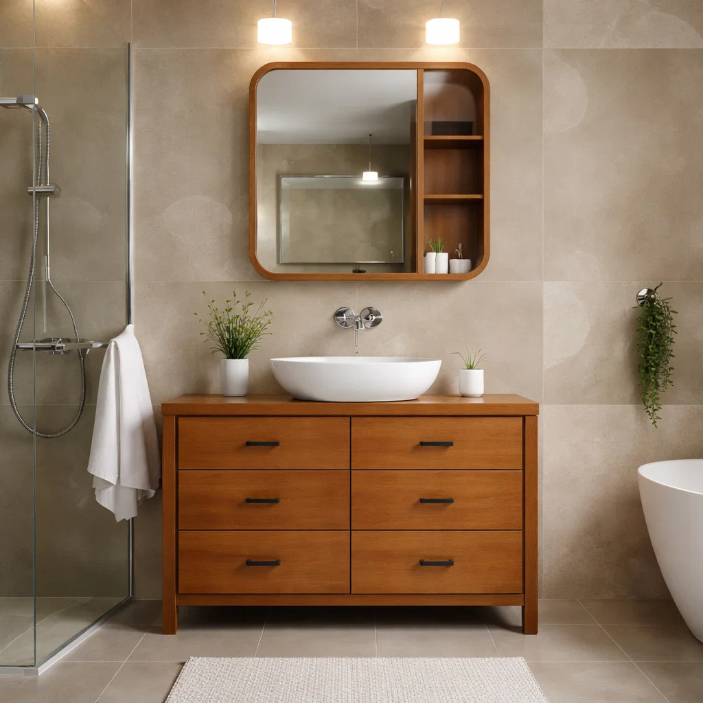 Solid Wood Bathroom Vanity Cabinet with Drawers & Mirror Storage – Modern Finish