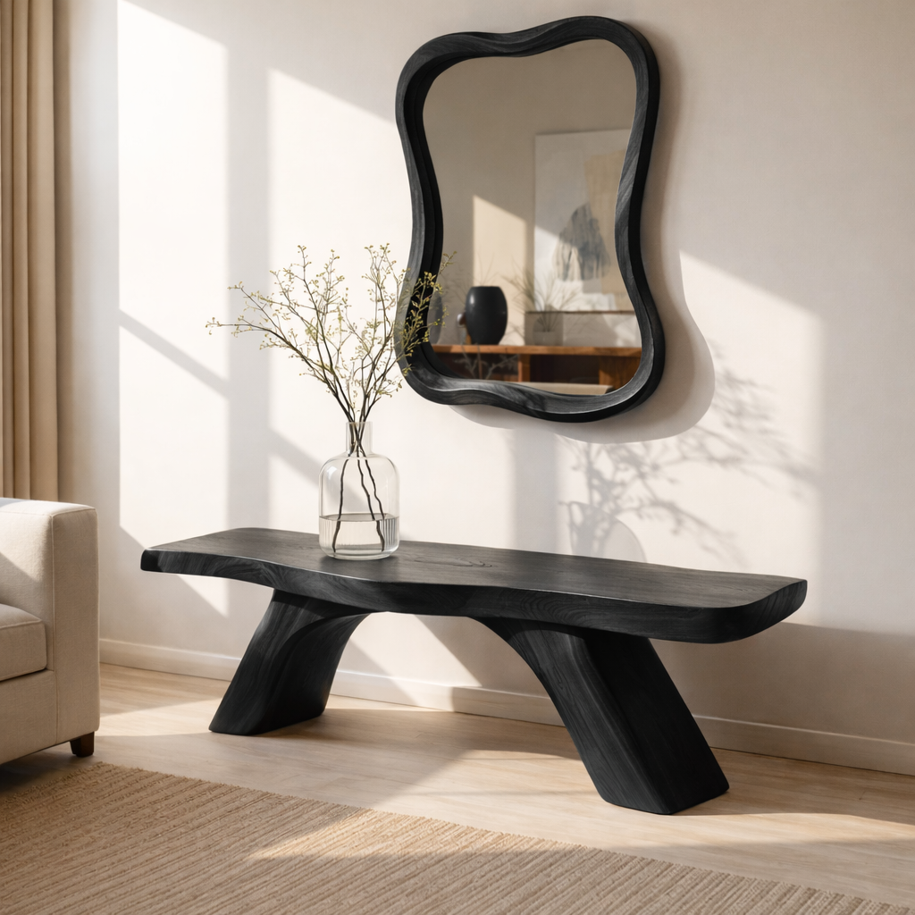 Handcrafted Solid Wood Entryway Bench with Curved Live Edge Design for Modern Natural Interiors