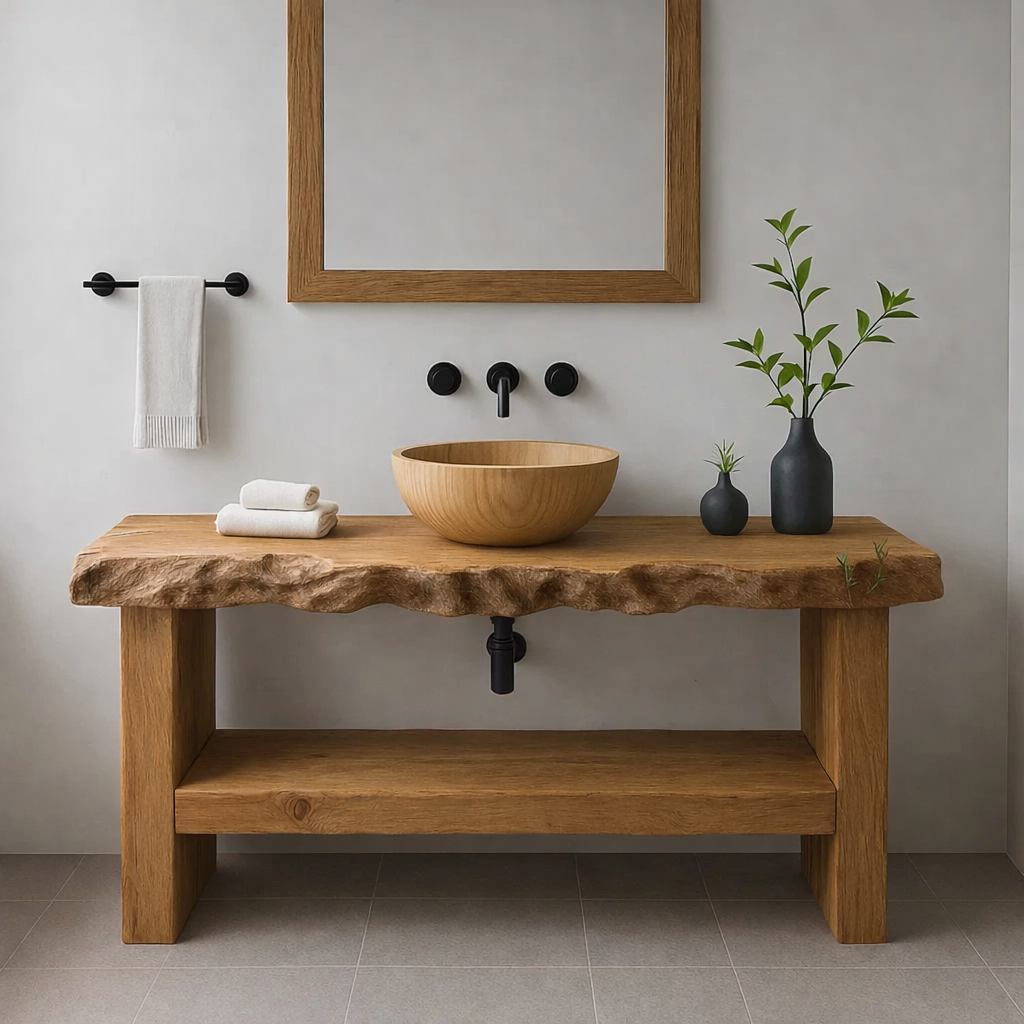 Live Edge Solid Wood Bathroom Vanity – Modern Rustic Wall-Mounted Vanity Sink