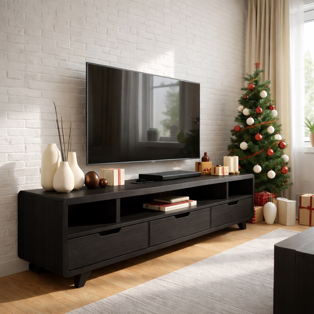 Mid Century Solid Wood Television Stand Walnut Media Console with Drawers Living Room Storage