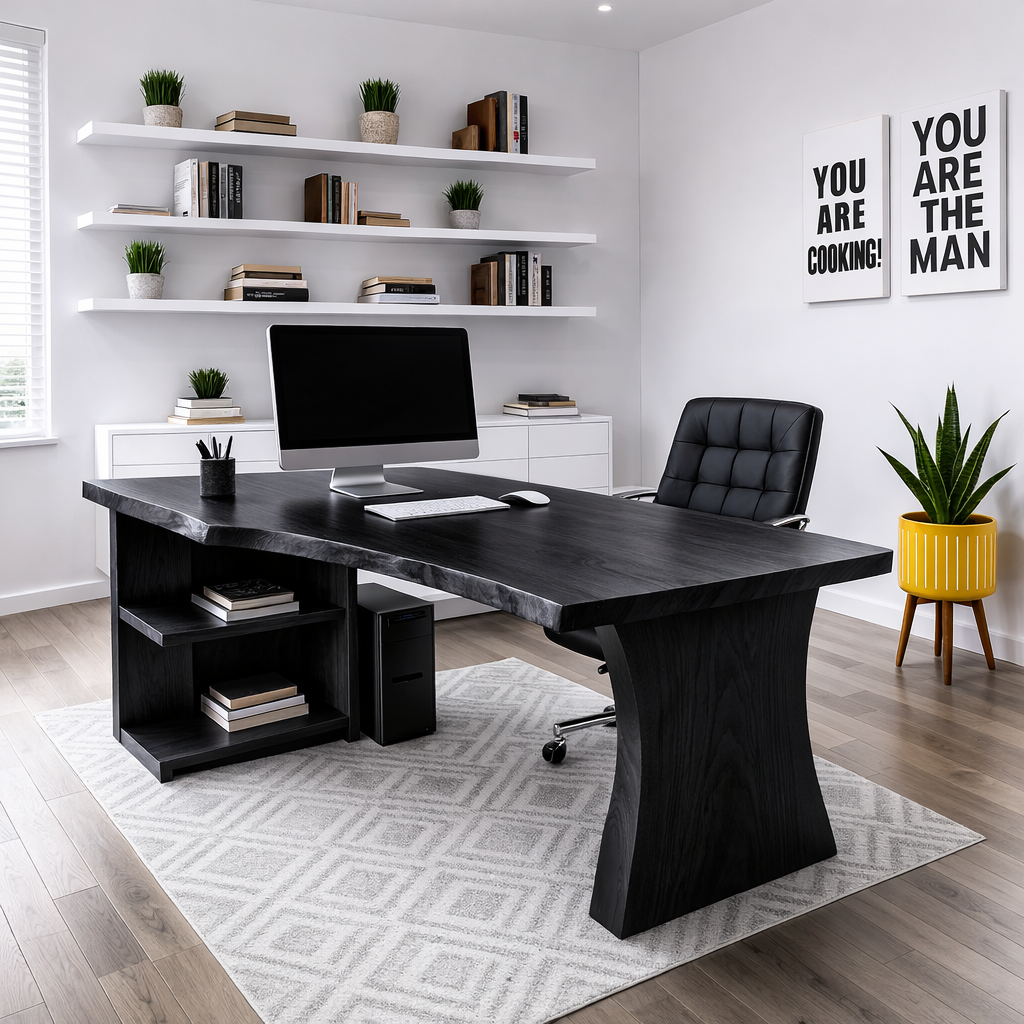 Live Edge Executive Desk Modern Office Desk With Storage Large Writing Computer Desk
