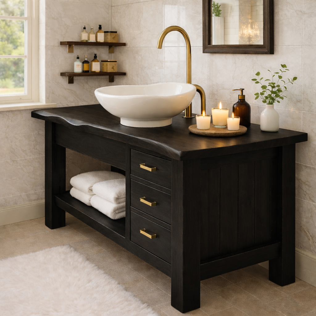 Rustic Wood Bathroom Vanity Cabinet With Drawers Open Shelf Bathroom Vanity Base