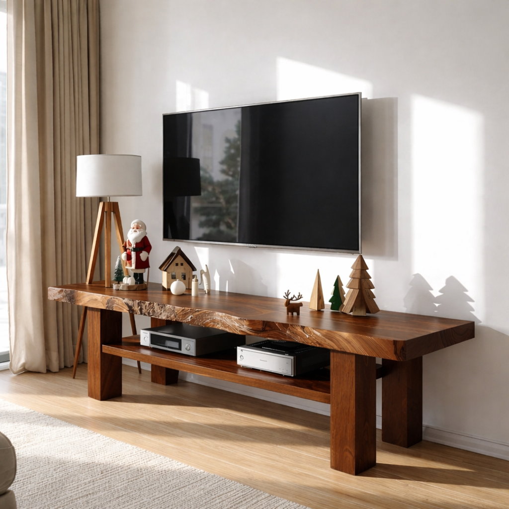 Live Edge Solid Wood TV Stand Rustic Wood Media Console Modern Entertainment Center