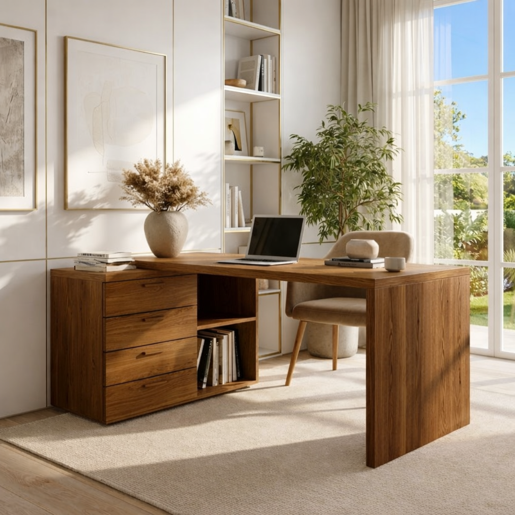 Modern L Shaped Desk with Drawers Storage Home Office Corner Writing Table Large Workspace