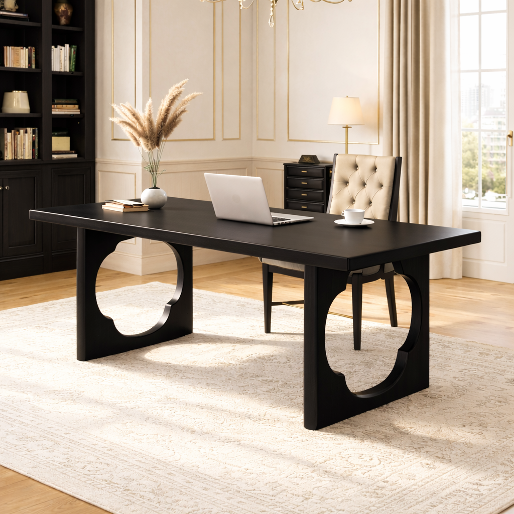 Elegant Wooden Executive Desk with Unique Circular Base for Home Office or Study