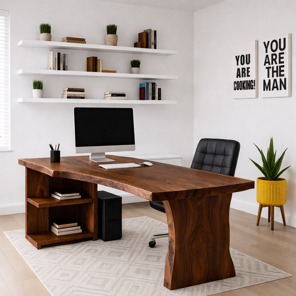 Live Edge Executive Desk Modern Office Desk With Storage Large Writing Computer Desk