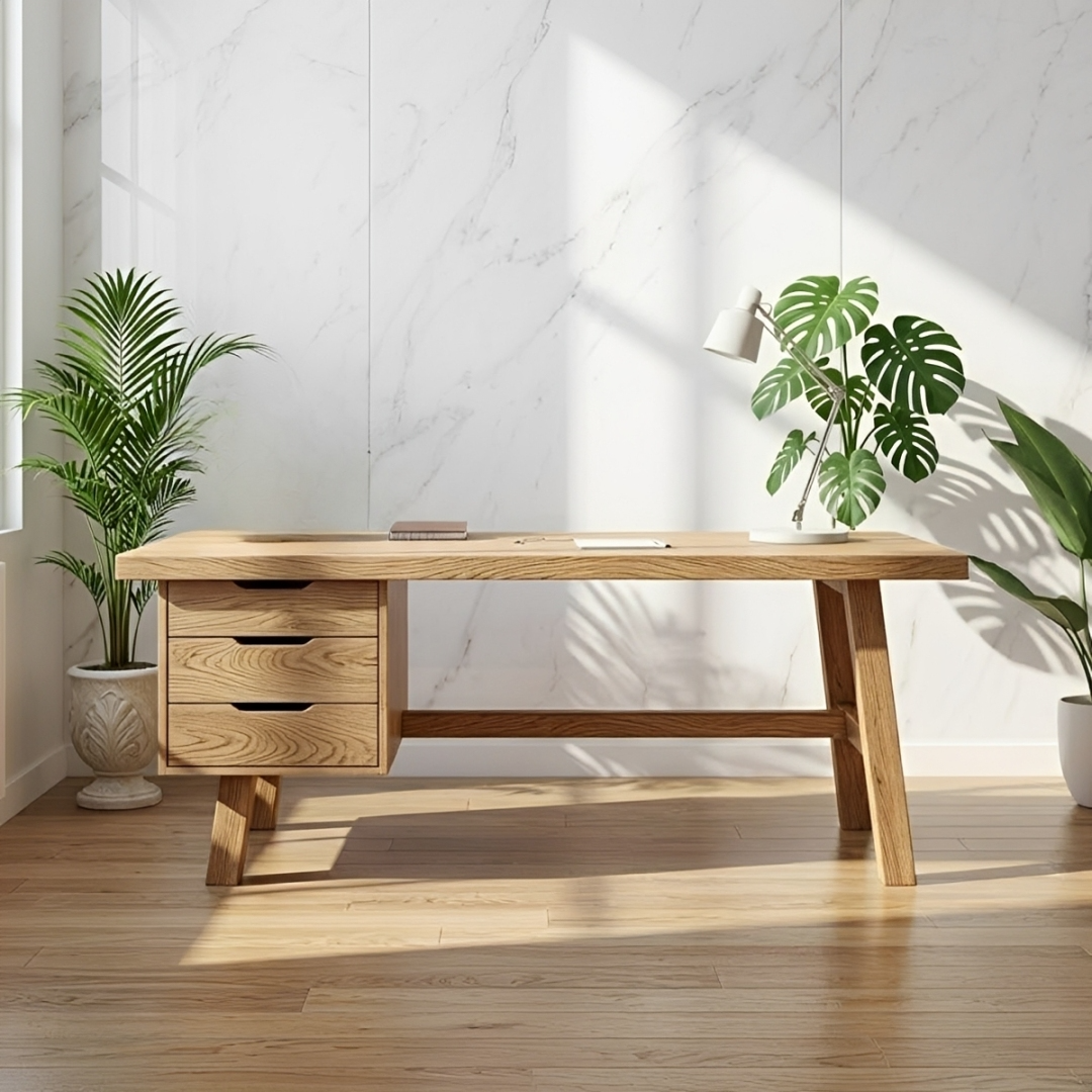 Modern Writing Desk with Drawers Minimal Home Office Desk Wooden Style Workstation Table
