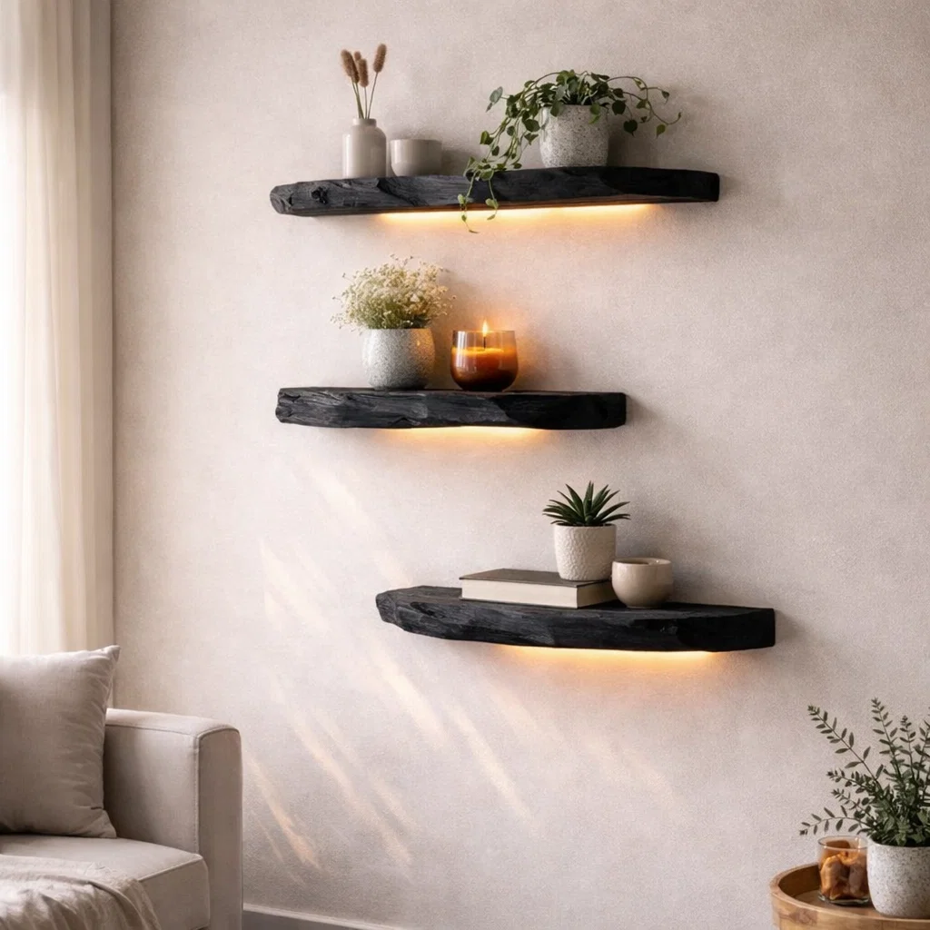 Live Edge Floating Wood Shelf - Natural Rustic Solid Wood Wall Decor