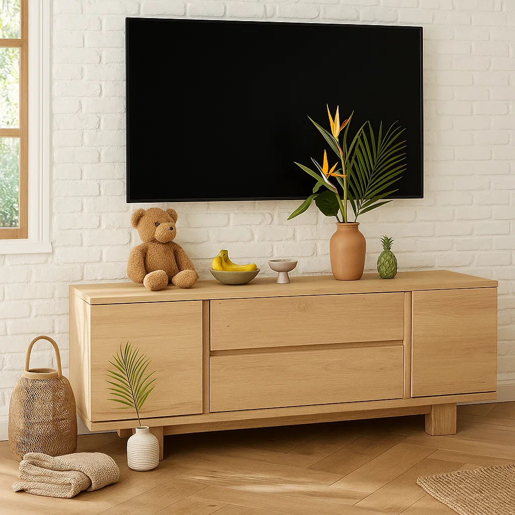Modern Wood TV Stand With Drawers Long Media Console Low Profile Entertainment Center