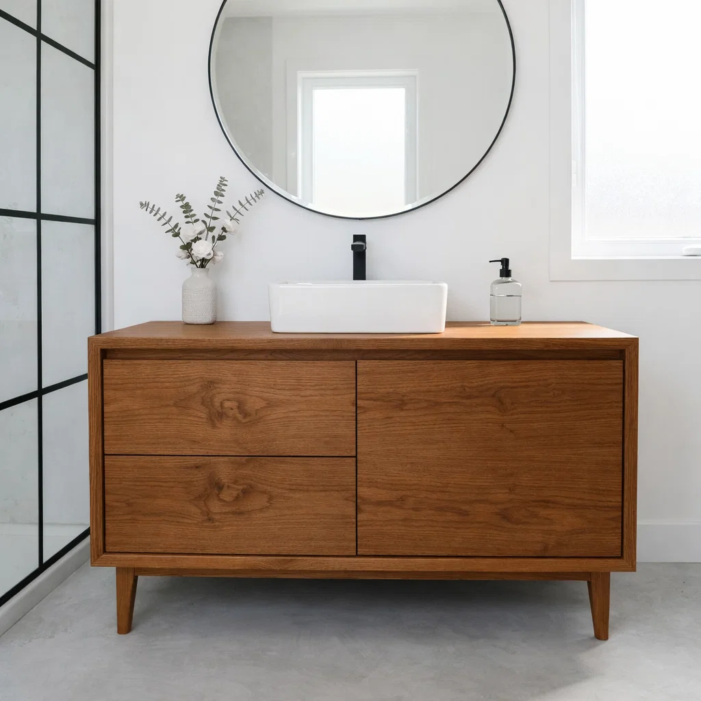 Solid Wood Bathroom Vanity with Drawers & Cabinet – Clean Minimal Design